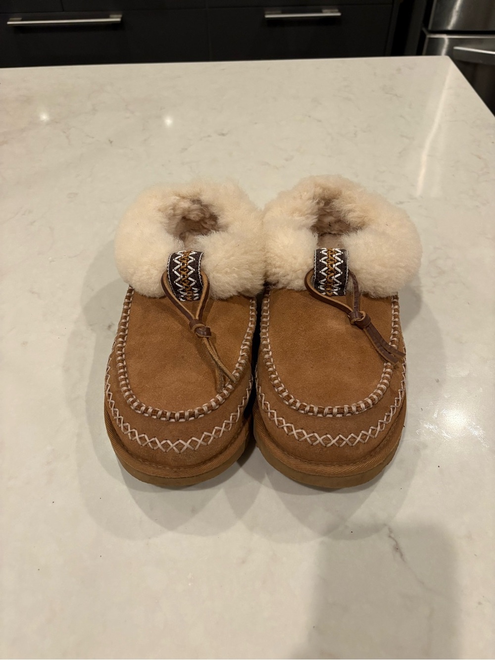 Uggs Shearling-Lined Suede Moccasin Slippers - Chestnut
